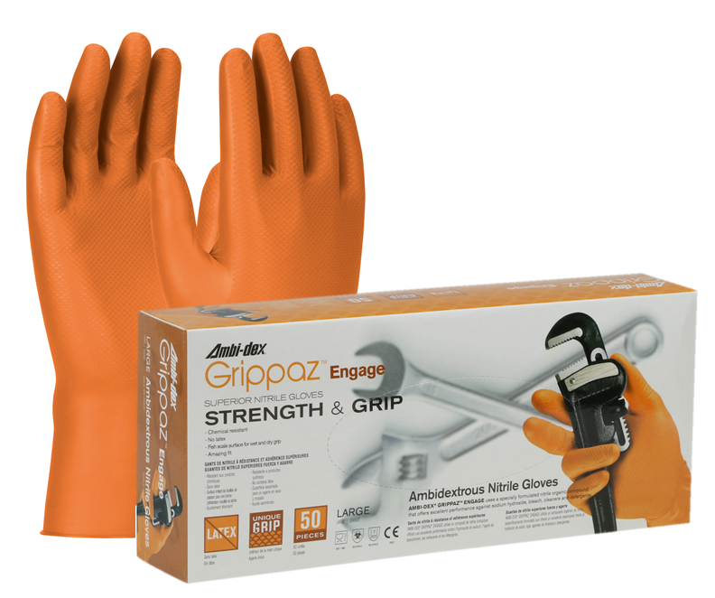 67-307 PIP® Grippaz™ Engage Orange Extended-Use 7-mil Nitrile Gloves